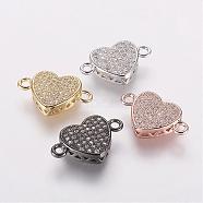 Brass Micro Pave Cubic Zirconia Links, Heart, Mixed Color, 18x11.5x4mm, Hole: 2mm(ZIRC-E114-01)