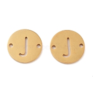 Vacuum Plating 201 Stainless Steel Hollow Flat Round Links, Letter Connector Charms, Real 18K Gold Plated, Letter J, 12x1mm, Hole: 1.2mm(FIND-R149-03J-G)