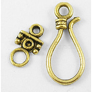 Tibetan Style Hook and Eye Clasps, Antique Golden, Lead Free, Cadmium Free and Nickel Free, Size: clasp: 11x24mm, 14mm long, hole: 3.5mm(X-GLF1278Y-NF)
