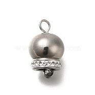 304 Stainless Steel Pendant, with Rhinestone, Christmas Bell, Stainless Steel Color, 16x10mm, Hole: 2mm(STAS-H227-03P)