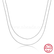 925 Sterling Silver Double Layer Necklaces, Cable Chains Necklaces, Silver, 19.69 inch(50cm)(XE7887-3)