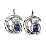 Dyed Natural Lapis Lazuli Pendants, Owl Charms with Rack Plating Brass Moon, Platinum, Cadmium Free & Lead Free, 38.5x31.5x8mm, Hole: 8x5mm(G-M434-03P-22)