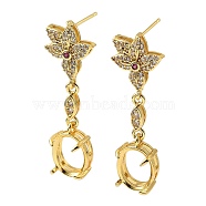 Rack Plating Brass with Cubic Zirconia Stud Earrings Finding, Lead Free & Cadmium Free, Flower, Golden, 41x13mm, Pin: 1mm(KK-Z085-09G)