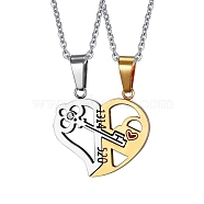 2Pcs 2 Style Word 1314 520 Couple Necklaces Set, 201 Stainless Steel Matching Heart Pendants Necklace for Bestfriends Lovers, Golden, 19.69 inch(50cm), 1Pc/style(VALE-PW0001-011G)