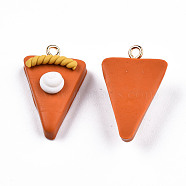 Handmade Polymer Clay Pendants, with Light Gold Plated Iron Loop, Pizza, Chocolate, 25~26x16~16.5x8~9mm, Hole: 2mm(CLAY-N010-070)