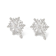 Christmas Theme Brass Micro Pave Cubic Zirconia Stud Earring Findings, with Silver Pins, Snowflake, Platinum, 20x15mm, Hole: 1.8mm, Pin: 0.8mm(KK-Z065-11P)