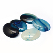 Oval Dyed Natural Striped Agate/Banded Agate Cabochons, Steel Blue, 40x30x6~8mm(G-R349-30x40-11)
