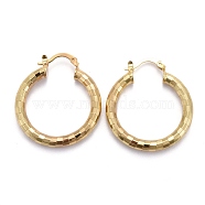 Brass Hoop Earring, Long-Lasting Plated, Textured Ring Shape, Real 18K Gold Plated, 34.5x31x4mm, Pin: 1mm(EJEW-P265-01G)