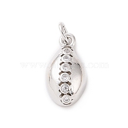 Brass Micro Pave Cubic Zirconia Charms, with Jump Ring, Cowrie Shell Shape Charm, Platinum, 15x8x4mm, Hole: 2.8mm(KK-C012-50P)