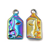 Ion Plating(IP) 
304 Stainless Steel Pendants, Rectangle with Human Face Charm, Rainbow Color, 22x11x3mm, Hole: 2.3mm(STAS-I671-15MC)