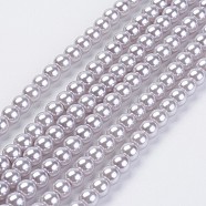 Eco-Friendly Dyed Glass Pearl Beads Strands, Grade A, Round, Cotton Cord Threaded, Lavender, 6mm, Hole: 1.2~1.5mm, about 70pcs/strand, 15.7 inch(HY-A008-6mm-RB004)