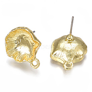 Alloy Stud Earring Findings, with Loop, Steel Pins, Lotus Leaf, Light Gold, 17x13.5mm, Hole: 1.5mm, Pin: 0.7mm(PALLOY-S121-22)