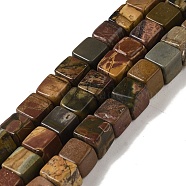 Natural Picasso Jasper Beads Strands, Cube, 6~6.5x6~6.5x6~6.5mm, Hole: 1.2mm, about 63pcs/strand, 15.83''(40.2cm)(G-Q161-C01-02)