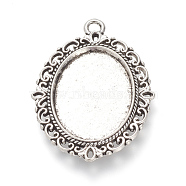 Tibetan Style Alloy Pendant Cabochon Settings, Oval, Cadmium Free & Nickel Free & Lead Free, Antique Silver, Tray: 25x18mm, 39x29x2mm, Hole: 2.5mm, about 220pcs/1000g(TIBE-T003-09AS-NR)
