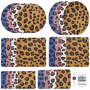 Leopard Print Pattern Cloth Iron on/Sew on Patches, Clothing Elbow Knee Repair Patch, Mixed Shapes, with Seing Needle, Thread, Button, Safety Pin, Mixed Color, Patches: 75~142x55~125x0.7mm, 24pcs/set(DIY-WH0308-192)
