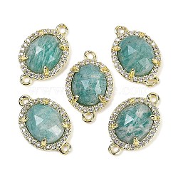 Natural Amazonite Faceted Oval Links, Rack Plating Brass Micro Pave Clear Cubic Zirconia Connector Charms, Golden, 17.5x11x4.5mm, Hole: 1.5mm(G-B126-05G-03)