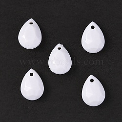 Opaque Acrylic Pendants, Teardrop Charm, Faceted, White, 17.5x13x7mm, Hole: 2mm, about 560pcs/500g(OACR-P007-73)
