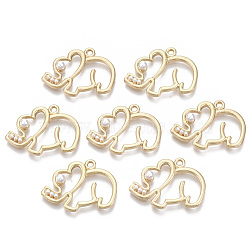 Alloy Pendants, with ABS Plastic Imitation Pearl, Elephant, White, Light Gold, 18x25x5mm, Hole: 1.6mm(PALLOY-N155-01)