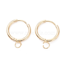 201 Stainless Steel Huggie Hoop Earring Findings, with Horizontal Loop and 316 Surgical Stainless Steel Pin, Real 24k Gold Plated, 17x14.5x1.8mm, Hole: 2.5mm, Pin: 1mm(STAS-P283-01Q-G)