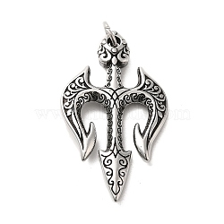 304 Stainless Steel Big Pendants, with Jump Ring, Three Teeth Fork Charm, Antique Silver, 64x35x5.5mm, Hole: 7mm(STAS-D091-01AS)
