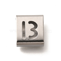 Letter Style 304 Stainless Steel Square Slide Charms, Letter B, 9x8x4mm, Hole: 3.5x8.5mm(STAS-L132-12B)