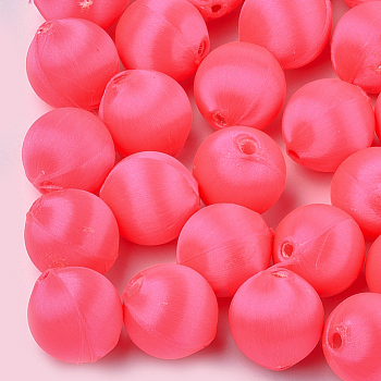 Polyester Thread Fabric Covered Beads, with ABS Plastic, Round, Fuchsia, 20x21.5mm, Hole: 3mm