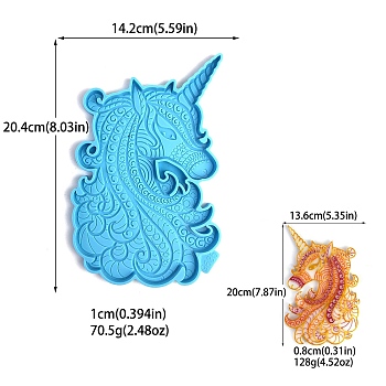 DIY Wall Decoration Silicone Molds, Resin Casting Molds, for UV Resin, Epoxy Resin Craft Making, Deep Sky Blue, Unicorn, 204x142x10mm