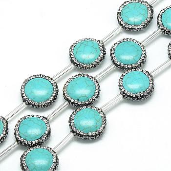 Synthetic Turquoise Rhinestone Beads, Dyed, Flat Round, Turquoise, 17~18x6mm, Hole: 1mm