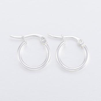 304 Stainless Steel Hoop Earrings, Hypoallergenic Earrings, Silver, 16x15x2mm, 12 Gauge, Pin: 1x0.8mm