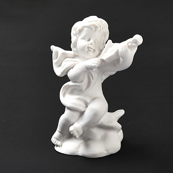 Resin Imitation Plaster Sculptures, Figurines, Home Display Decorations, Angel with Violin, White, 49x34x62mm