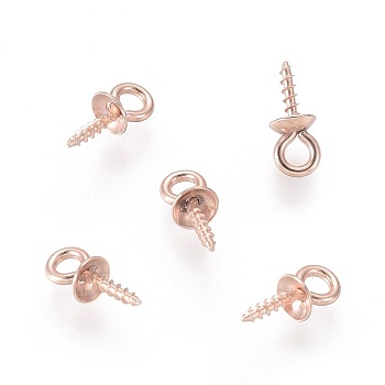 304 Stainless Steel Screw Eye Pin Peg Bails, For Half Drilled Beads, Rose Gold, 10x4mm, Hole: 2mm, Pin: 1mm