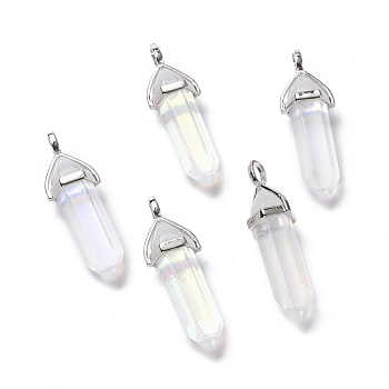 Faceted Bullet Glass Pointed Pendants, with Platinum Plated Brass Findings, AB Color Plated, 38~39.5x12.5x10mm, Hole: 5x3mm