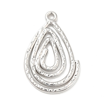 Ion Plating(IP) 304 Stainless Steel Pendants, Teardrop Charm, Stainless Steel Color, 28.5x18.5x1.5mm, Hole: 1.8mm