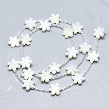 Natural White Shell Mother of Pearl Shell Beads, Flower, Creamy White, 10x9.5x3mm, Hole: 0.5mm
