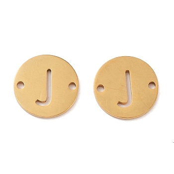 Vacuum Plating 201 Stainless Steel Hollow Flat Round Links, Letter Connector Charms, Real 18K Gold Plated, Letter J, 12x1mm, Hole: 1.2mm