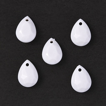 Opaque Acrylic Pendants, Teardrop Charm, Faceted, White, 17.5x13x7mm, Hole: 2mm, about 560pcs/500g