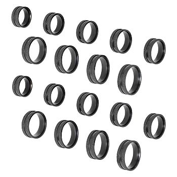 18Pcs 9 Size 201 Stainless Steel Grooved Finger Rings Set for Men Women, Electrophoresis Black, Inner Diameter: 16~22.2mm, Wide: 8mm, 2Pcs/size