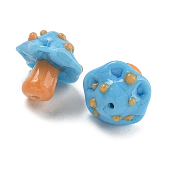 Handmade Bumpy Lampwork Beads, Mushroom, Light Blue, 17~17.5x15~15.5x15mm, Hole: 1.2~1.6mm