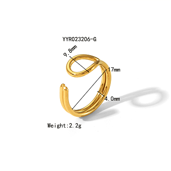 Stylish Stainless Steel Cuff Ring for Women's Summer Accessories, Golden, Inner Diameter: 0.67 inch(17mm)