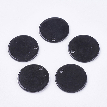 Freshwater Shell Pendants, Spray Painted, Flat Round, Black, 12.5x2mm, Hole: 0.5~1mm