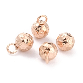 Ion Plating(IP) 304 Stainless Steel Charms, Round, Textured, Rose Gold, 7.8x5mm, Hole: 1.8mm