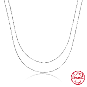925 Sterling Silver Double Layer Necklaces, Cable Chains Necklaces, Silver, 19.69 inch(50cm)