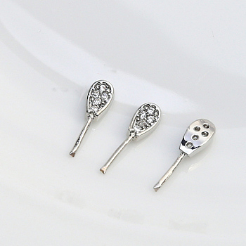 Brass Micro Pave Clear Cubic Zirconia Rabbit Ear Head Pins, for Baroque Pearl Making, Platinum, 13x4mm