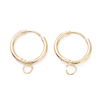 201 Stainless Steel Huggie Hoop Earring Findings, with Horizontal Loop and 316 Surgical Stainless Steel Pin, Real 24k Gold Plated, 17x14.5x1.8mm, Hole: 2.5mm, Pin: 1mm