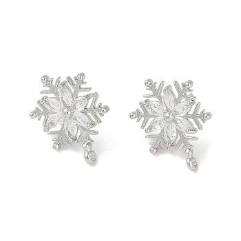 Christmas Theme Brass Micro Pave Cubic Zirconia Stud Earring Findings, with Silver Pins, Snowflake, Platinum, 20x15mm, Hole: 1.8mm, Pin: 0.8mm