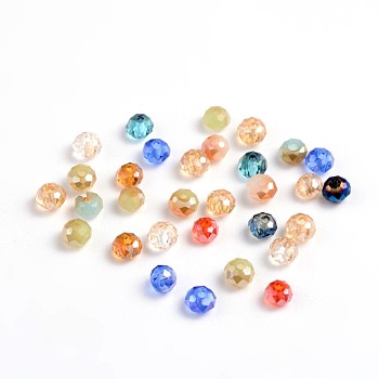 Faceted Rondelle Electroplate Glass Beads Strands, Mixed Color, 3x2mm, Hole: 1mm, about 200pcs/bag