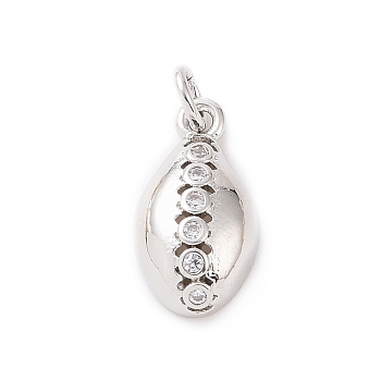 Brass Micro Pave Cubic Zirconia Charms, with Jump Ring, Cowrie Shell Shape Charm, Platinum, 15x8x4mm, Hole: 2.8mm