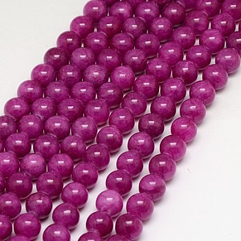 Natural Yellow Jade Beads Strands, Dyed, Round, Medium Violet Red, 8mm, Hole: 1mm, about 50pcs/strand, 15.75 inch