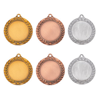 6Pcs 3 Styles Alloy Pendant Cabochons Settings, Blank Medal Award Trophy Insert Holder, Mixed Color, Tray: 43~43.5mm, 66.5~67x60x2.5mm, Hole: 4.5mm, 2pcs/style