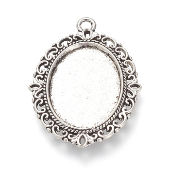 Tibetan Style Alloy Pendant Cabochon Settings, Oval, Cadmium Free & Nickel Free & Lead Free, Antique Silver, Tray: 25x18mm, 39x29x2mm, Hole: 2.5mm, about 220pcs/1000g